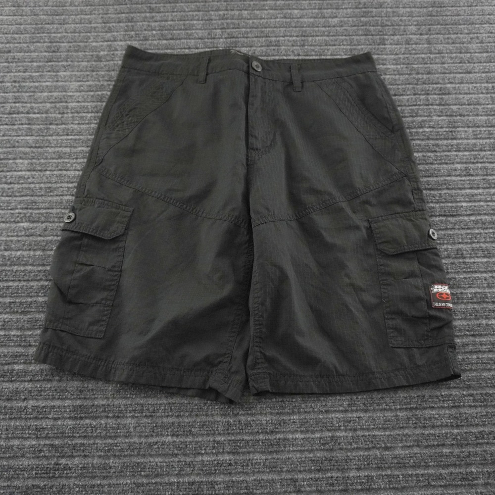 Vintage Y2K No Fear Cargo Shorts Mens 34 Black Ripstop Utility Pockets
